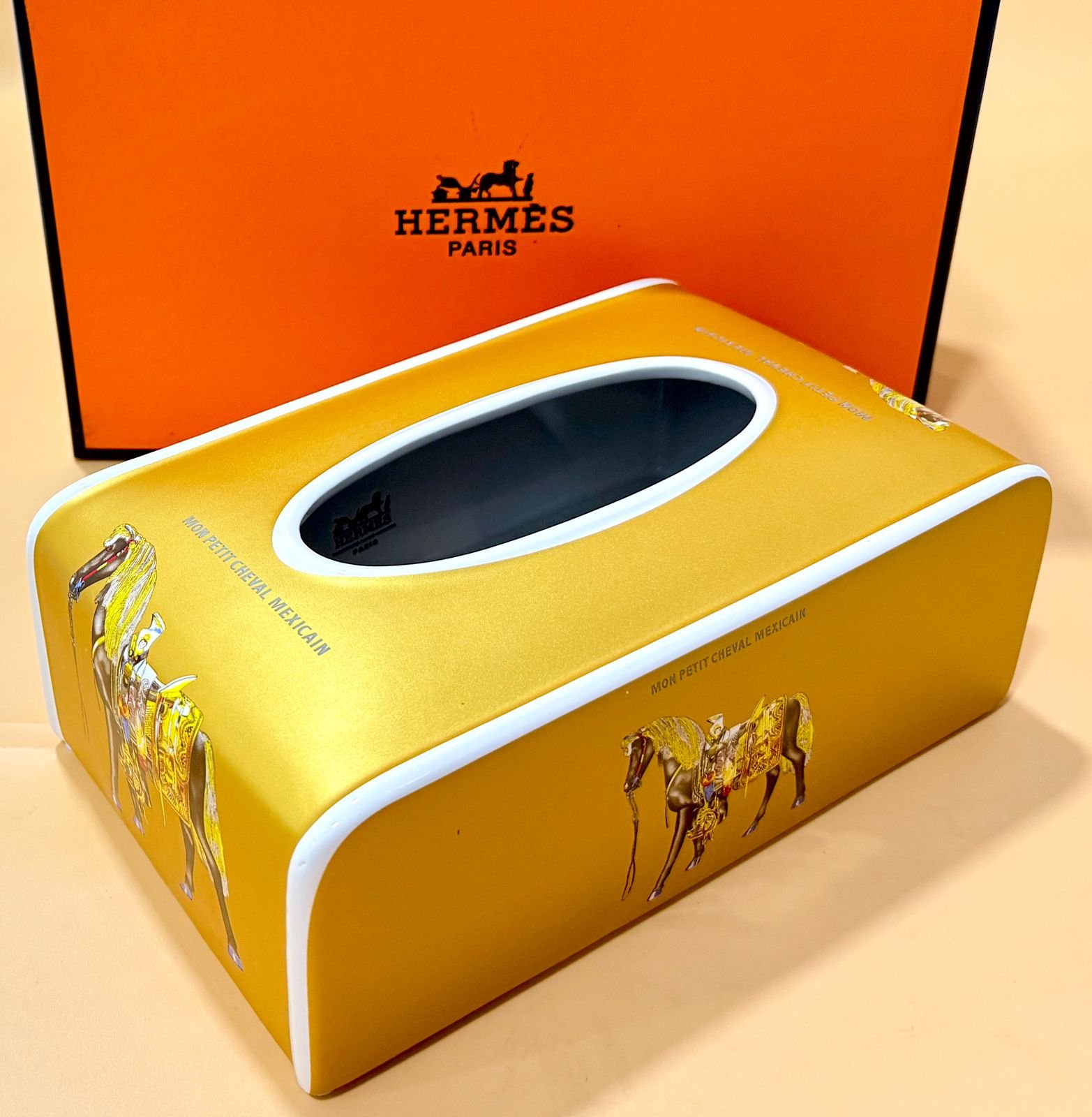 Hermes Tissue box - -Golden color - Hermes Antiques | Aleppo Gift UAE